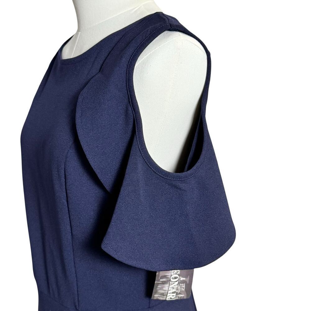Nina Leonard Navy Cold Shoulder Dress Flutter Sleeve Sheath Career Cocktail Med - Picture 7 of 7